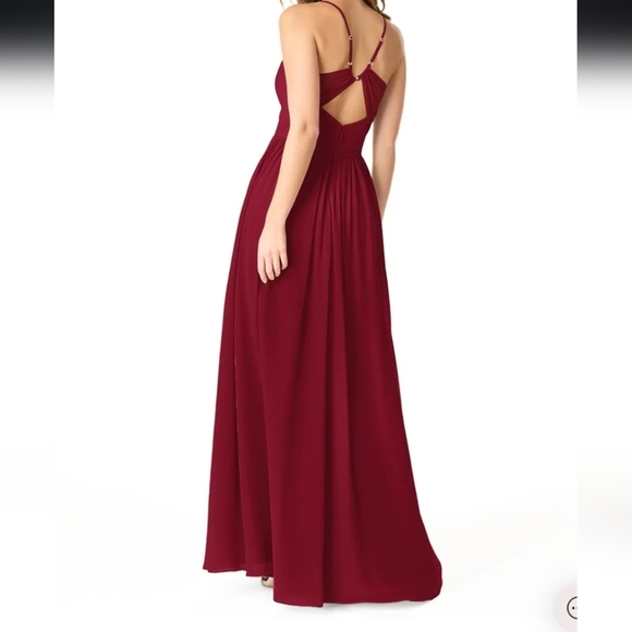 Azazie Cora Style Burgundy A line Pleated Chiffon Keyhole Bridesmaid/Prom Dress - Picture 2 of 14